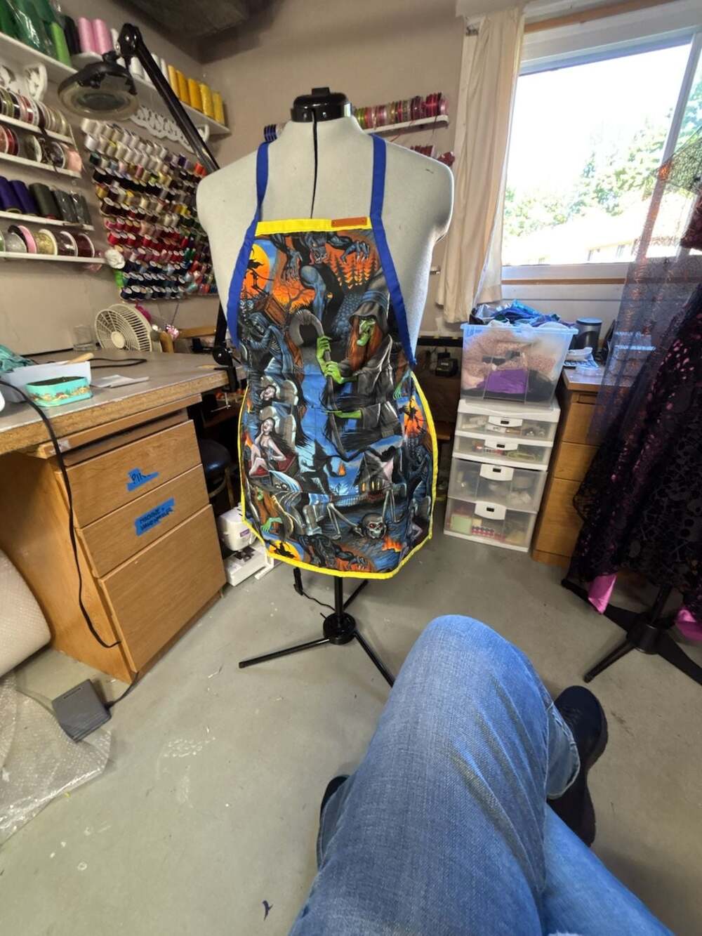 Handmade Reversible Cotton Halloween Monster Print Apron